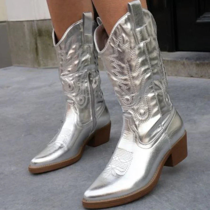 Fleur | Chic Bottes de cow-boy métallisées pour une touche de style