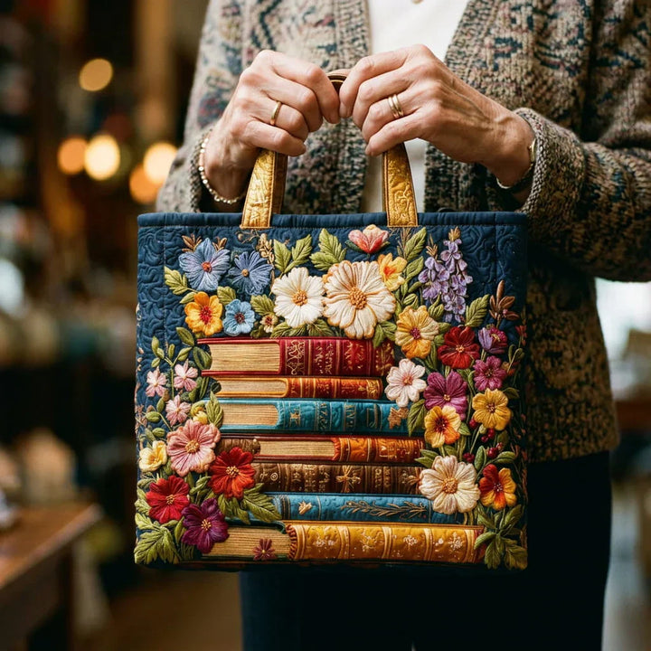 Sac Tote Artisanal - Imprimé Floral et Livres