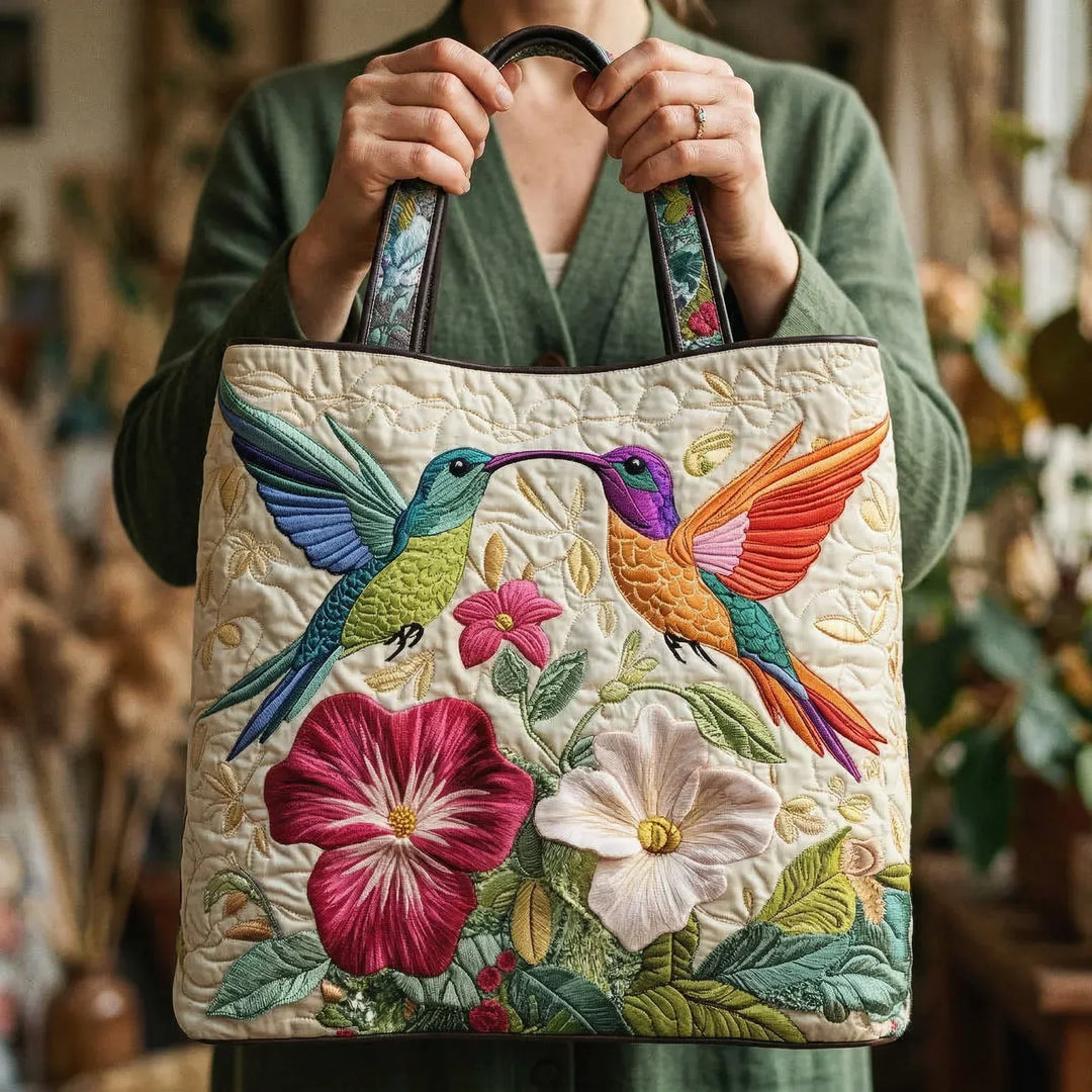 Sac Matelassé - Colibri et Fleurs Blanches