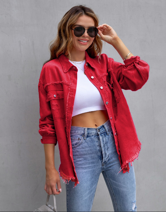 Carla | Trendy Oversized Distressed Denim Jacket