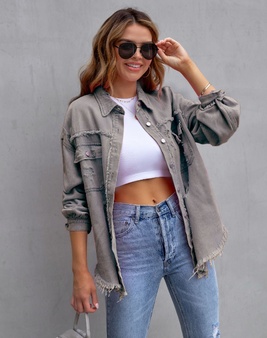 Carla | Trendy Oversized Distressed Denim Jacket