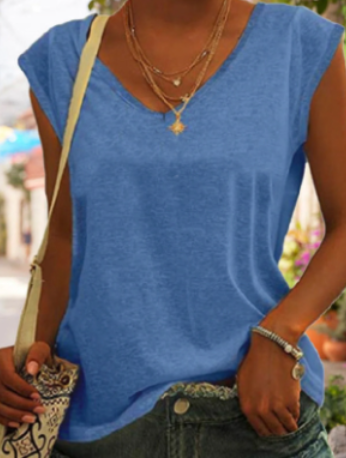 T-shirt décontracté et simple avec décolleté en V