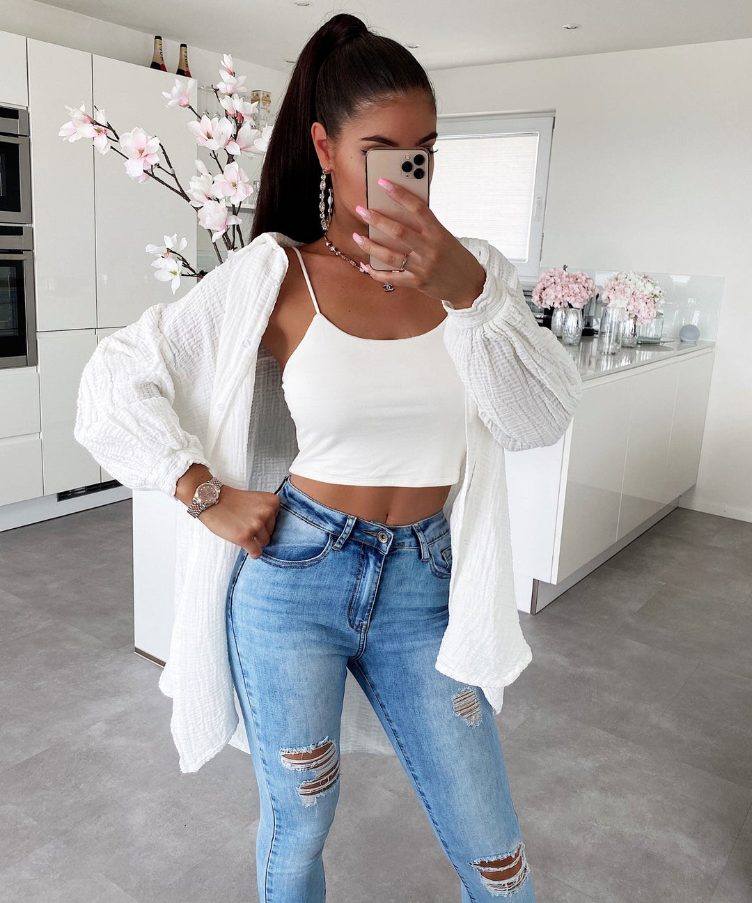 Blouse en Musselin Freya Blanc Long